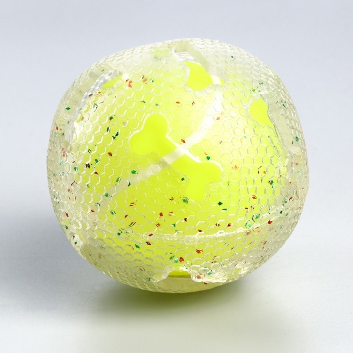 Игрушка для собак Игрушка для собак"Мяч теннис-косточки 2 в 1",TPR+винил,7,5 см, прозрачная/желтая неон