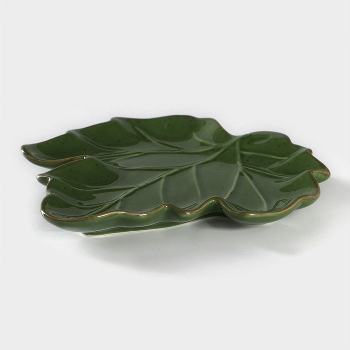 Блюдо сервировочное Доляна «Лист», 20,2×2,2 см, цвет зелёный Блюдо сервировочное Доляна «Лист», 20,2×2,2 см, цвет зелёный