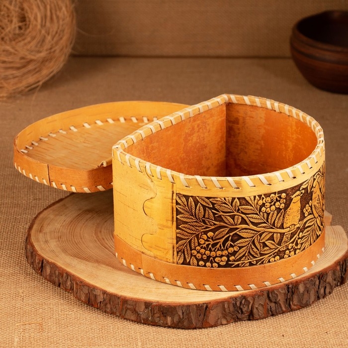 Хлебница-батонница Хлебница-батонница "Птицы", шарнирная, 21 х 19 х 12 см, береста