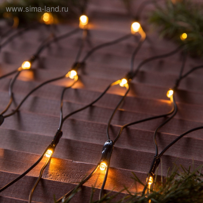 Гирлянда &laquo;Сеть&raquo; 2 &times; 1.5 м, IP44, УМС, тёмная нить, 192 LED, свечение тёплое белое, 220 В