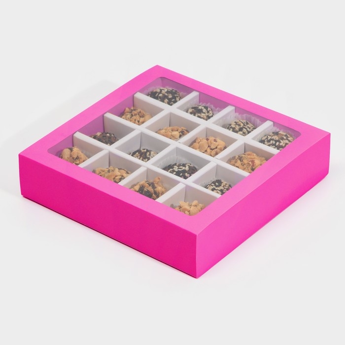 Коробка для конфет, кондитерская упаковка, 16 ячеек, «Фуксия» 17.7 х 17.7 х 3.8 см Коробка для конфет, кондитерская упаковка, 16 ячеек, «Фуксия» 17.7 х 17.7 х 3.8 см