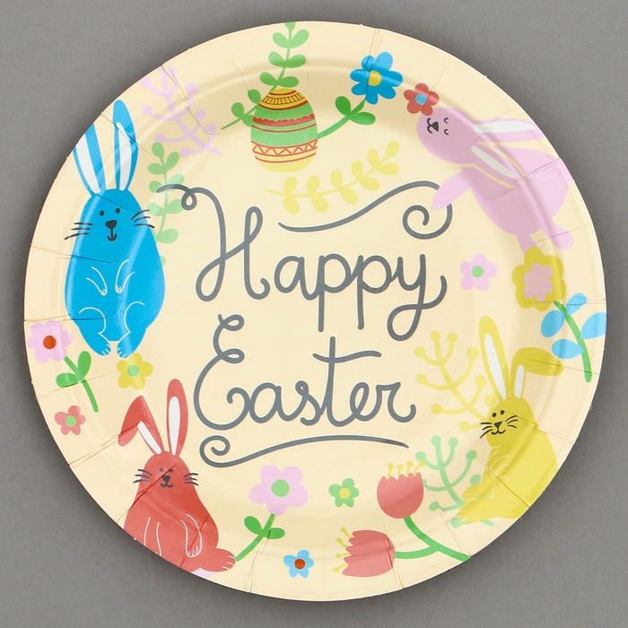 Тарелки бумажные «Светлой Пасхи» с кроликами, 6 шт Тарелки бумажные «Светлой Пасхи» с кроликами, 6 шт