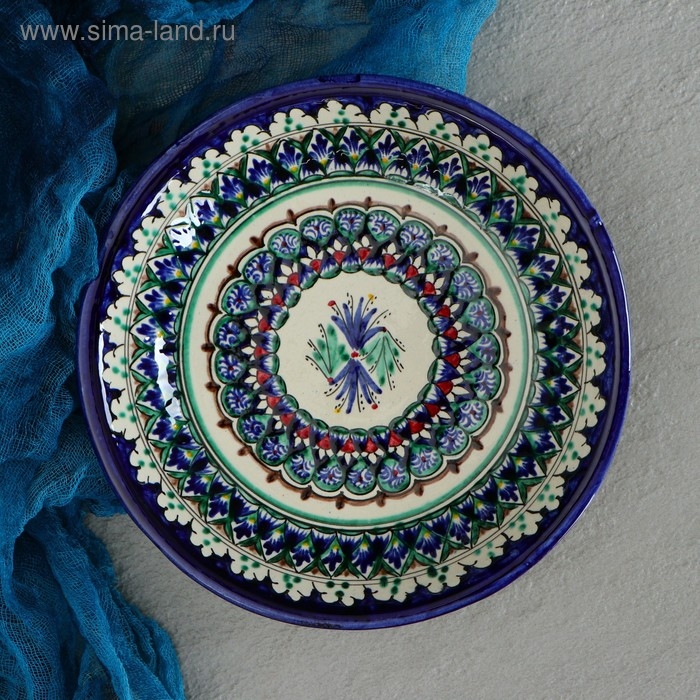 Тарелка Риштанская Керамика Тарелка Риштанская Керамика "Узоры", синяя, глубокая, 20 см