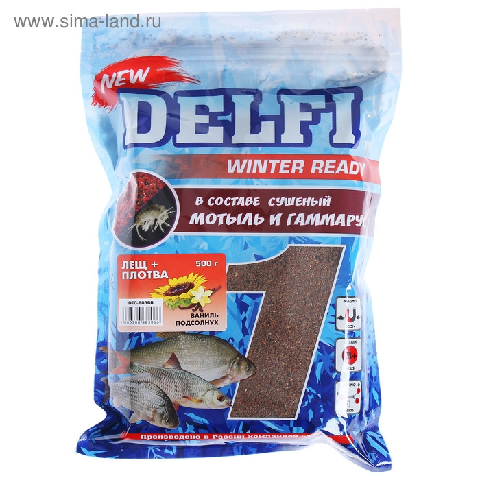 Прикормка зимняя увлажненная DELFI ICE Ready, лещ - плотва, ваниль/подсолнух, 500 г Прикормка зимняя увлажненная DELFI ICE Ready, лещ - плотва, ваниль/подсолнух, 500 г