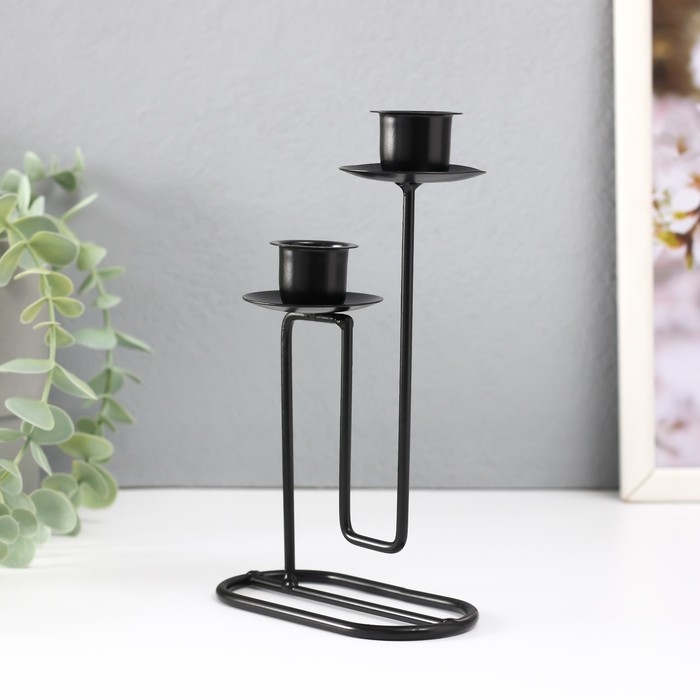 Подсвечник металл на 2 свечи Подсвечник металл на 2 свечи "Кривая линия" d=2 см чёрный 11,5х6х17 см