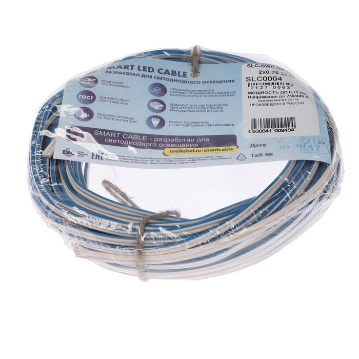 Кабель  Кабель "Мастер Тока" SLC SWC (NT), сечение 2x0.75 мм2, 20 м, бело-синий