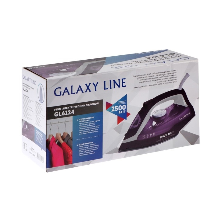 Утюг Galaxy LINE GL 6124, 2500 Вт, керамическая подошва, 370 мл, фиолетовый Утюг Galaxy LINE GL 6124, 2500 Вт, керамическая подошва, 370 мл, фиолетовый