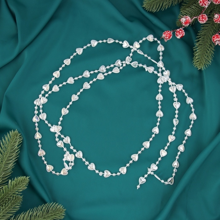 Бусы на ёлку 2 м d-13 мм Бусы на ёлку 2 м d-13 мм "Сердца бусины" прозрачный перламутр