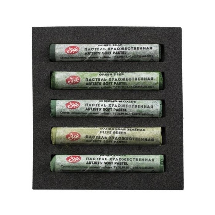 Пастель сухая набор 5 цветов, Soft, ЗХК Пастель сухая набор 5 цветов, Soft, ЗХК "Сонет", D-10 мм /L-65 мм, круглое сечение, зелёные оттенки, 2531422203
