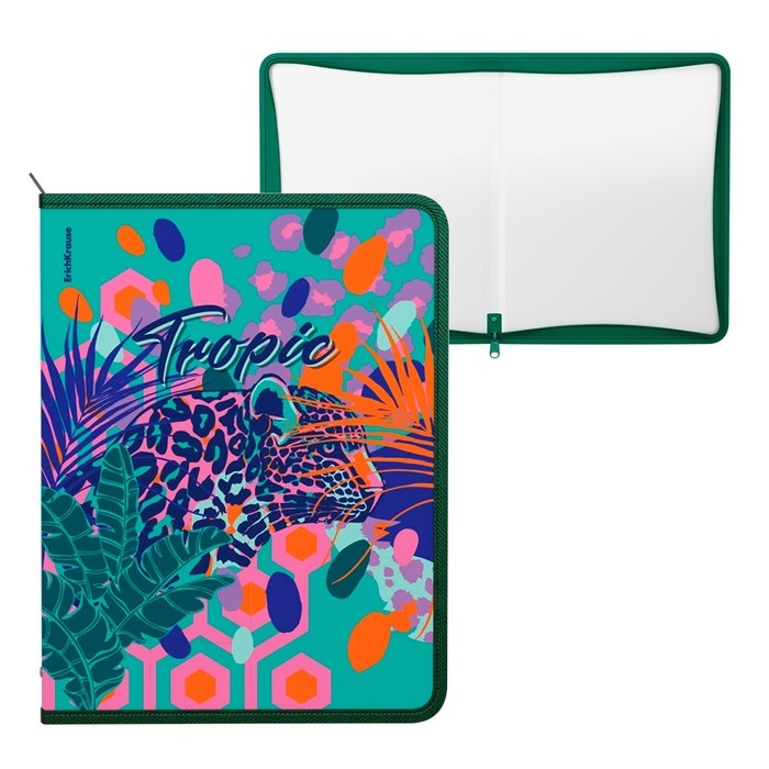Папка для тетрадей на молнии А4+, 550 мкм, ErichKrause Папка для тетрадей на молнии А4+, 550 мкм, ErichKrause " Tropical", до 300 листов