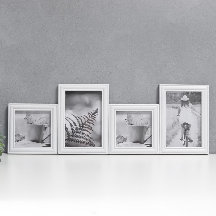 Фоторамка на 4 фото 10х10, 10х15 см  Фоторамка на 4 фото 10х10, 10х15 см "Классика" белая набор 4 шт 31,5х26 см