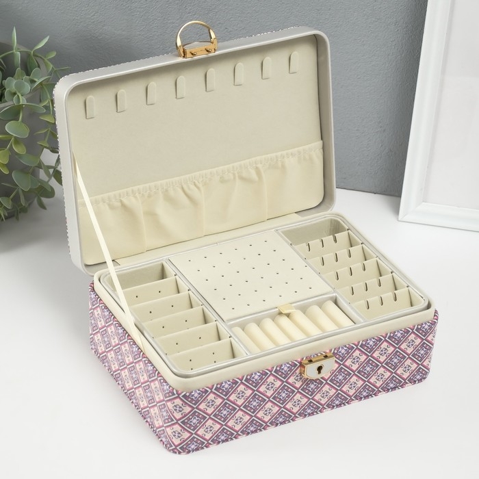 Шкатулка кожзам для украшений Шкатулка кожзам для украшений "Мозаика из плитки" синяя 16,3х24х8,5 см