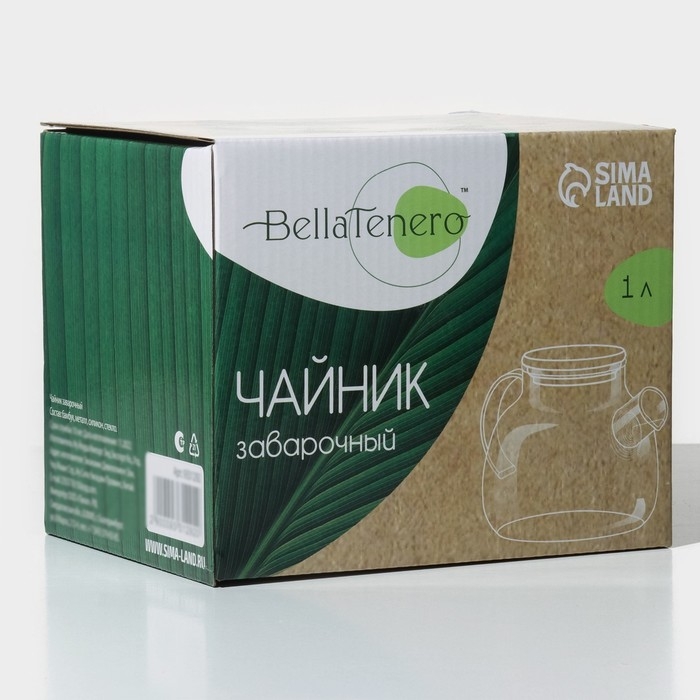 Заварочный чайник BellaTenero «Эко», 1 л, бамбуковая крышка, металлический фильтр, стекло Заварочный чайник BellaTenero «Эко», 1 л, бамбуковая крышка, металлический фильтр, стекло