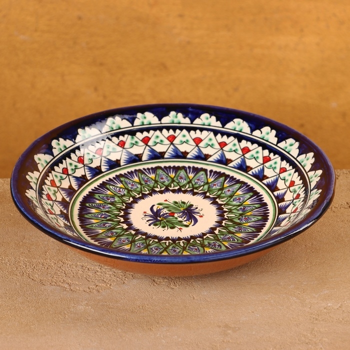 Тарелка Риштанская Керамика Тарелка Риштанская Керамика "Узоры", синяя, глубокая, 20 см