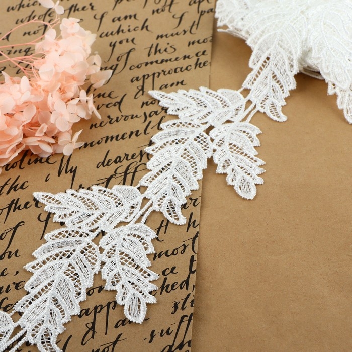 Кружево гипюровое, 100 мм × 6,8 ± 0,5 м, цвет белый Кружево гипюровое, 100 мм × 6,8 ± 0,5 м, цвет белый