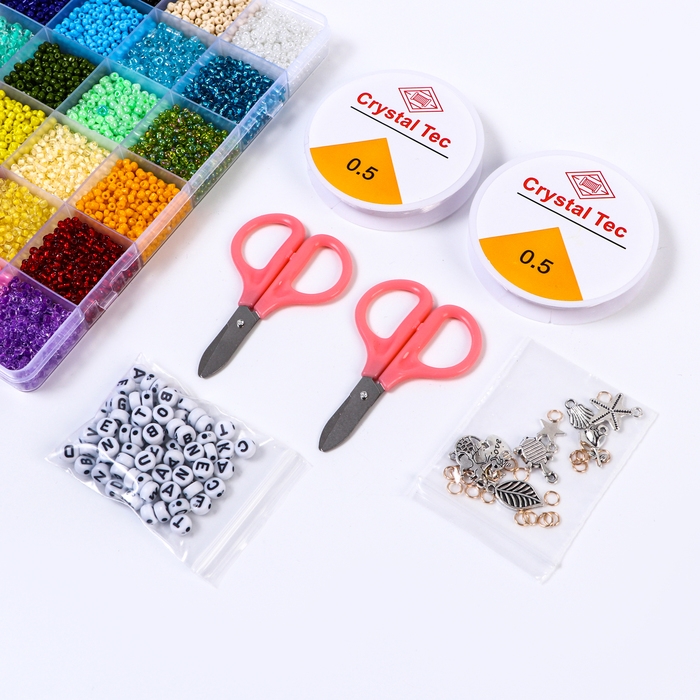 Набор для создания украшений, 48 цветов, леска, фурнитура, шармы Набор для создания украшений, 48 цветов, леска, фурнитура, шармы