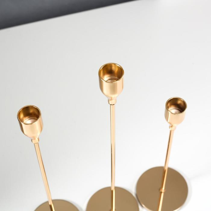 Подсвечник металл "Классика" набор 3 шт золото 24,5х7,7х7,7, 29,5х7,7х7,7, 34,5х7,7х7,7 см