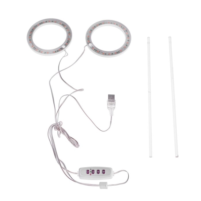 Фитосветильник светодиодный, 4 Вт, 5 В, в горшок, USB, мультиспектральный, 2 круга Фитосветильник светодиодный, 4 Вт, 5 В, в горшок, USB, мультиспектральный, 2 круга