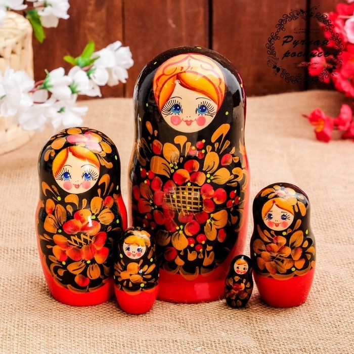 Матрёшка «Рябинка», чёрный платок, 5 кукольная, 18 см Матрёшка «Рябинка», чёрный платок, 5 кукольная, 18 см