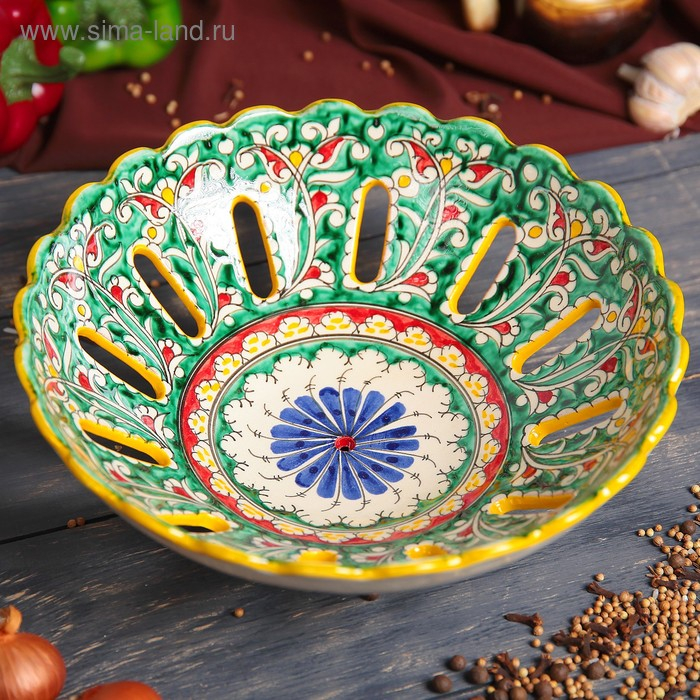 Фруктовница Риштанская Керамика  Фруктовница Риштанская Керамика "Цветы", 25 см, микс