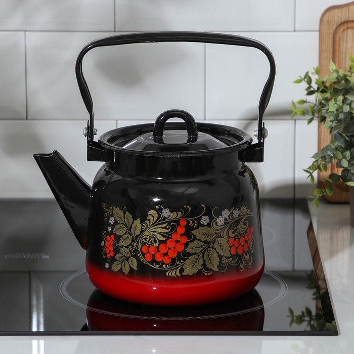 Чайник эмалированный «Рябина», 2,3 л, цвет чёрный