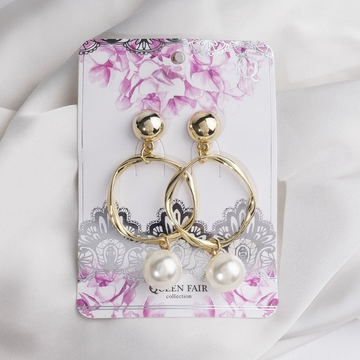 Серьги с жемчугом «Нежность» круг с бусиной, цвет белый в золоте Серьги с жемчугом «Нежность» круг с бусиной, цвет белый в золоте