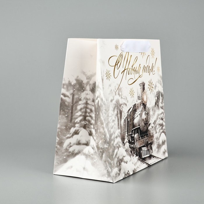 Пакет подарочный новогодний ламинированный квадратный «Новогодний поезд», 22 х 22 х 11 см , Новый год Пакет подарочный новогодний ламинированный квадратный «Новогодний поезд», 22 х 22 х 11 см , Новый год