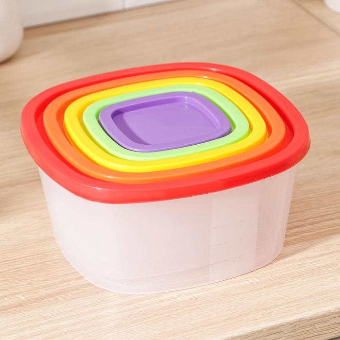 Набор пищевых контейнеров «BioFresh», 5 шт: 0,23 л, 0,5 л, 0,9 л, 1,55 л, 2,65 л, прозрачные, крышки микс