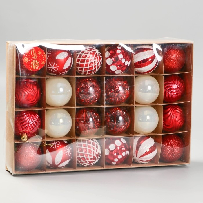 Набор шаров пластик d-6 см, 24 шт Набор шаров пластик d-6 см, 24 шт "Мелодия" ассорти люкс, бело-красный