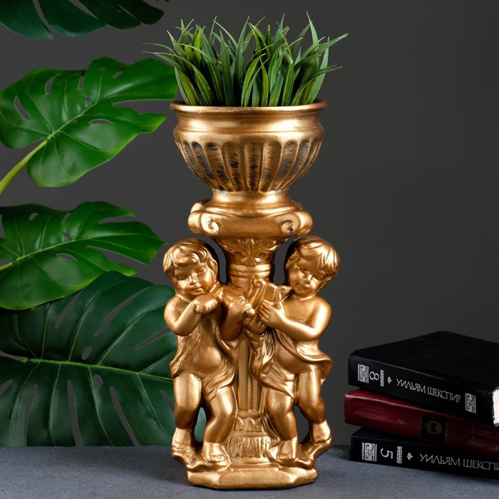 Фигурное кашпо Фигурное кашпо "Два мальчика с чашей", бронза 0,6л/ 15х17х37см