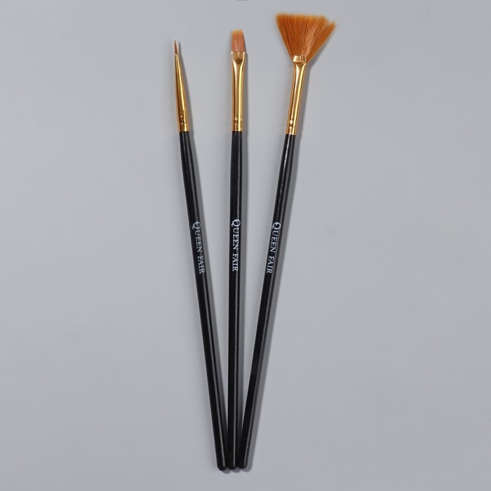 Набор кистей для наращивания и дизайна ногтей, 3 шт, 18,5 см, цвет чёрный/золотой Набор кистей для наращивания и дизайна ногтей, 3 шт, 18,5 см, цвет чёрный/золотой