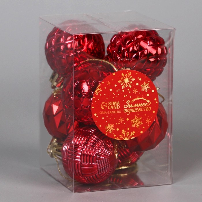 Набор шаров пластик d-4 см, 8 шт Набор шаров пластик d-4 см, 8 шт "Грани ассорти звёзды" красный