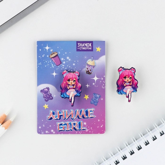 Значок с наклейками «Аниме girl», 6.5 х 9 см Значок с наклейками «Аниме girl», 6.5 х 9 см