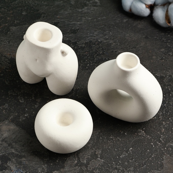 Набор подсвечников Набор подсвечников "Марта, Меланд, Эдвард" белый песок, 3шт/8х10см/10х10см/4х7см