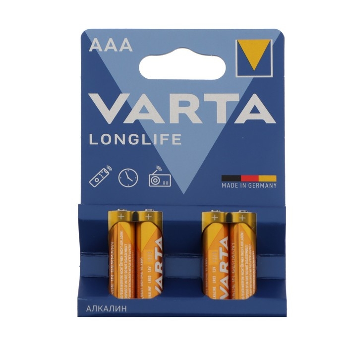 Батарейка алкалиновая Varta LongLife, AAA, LR03-4BL, 1.5В, блистер, 4 шт. Батарейка алкалиновая Varta LongLife, AAA, LR03-4BL, 1.5В, блистер, 4 шт.