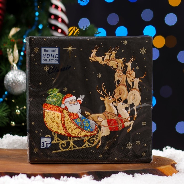 Новогодние салфетки бумажные Home Collection «Новогодний кортеж», 3 слоя, 33х33, 20 шт.