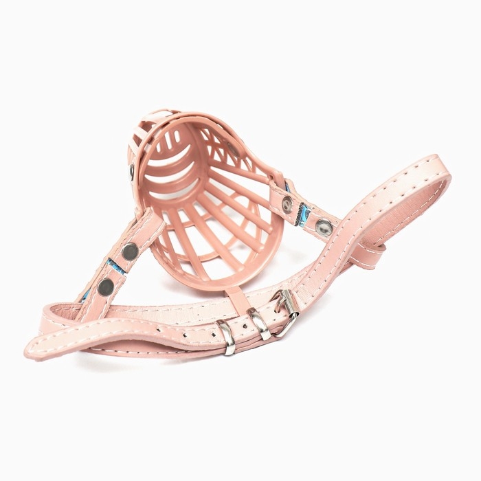 Намордник пластиковый №3 с ошейником из эко кожи ОМ 24 см ДН 8 см ОШ 39-52 см