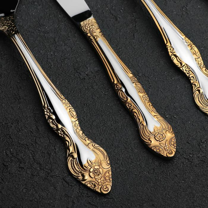 Набор столовых приборов «Тройка», 24 предмета, толщина 2 мм, локальное нитрид-титановое покрытие, декоративная коробка Набор столовых приборов «Тройка», 24 предмета, толщина 2 мм, локальное нитрид-титановое покрытие, декоративная коробка