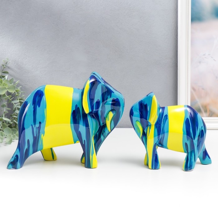 Сувенир полистоун Сувенир полистоун "Слоны" подтёки краски набор 2 шт 15,6х8,5х18 20х11х25 см