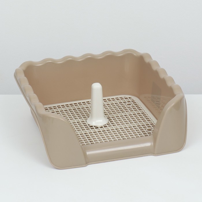 Туалет для собак с высокими бортами и съемной сеткой 43х43х15 см, бежевый Туалет для собак с высокими бортами и съемной сеткой 43х43х15 см, бежевый