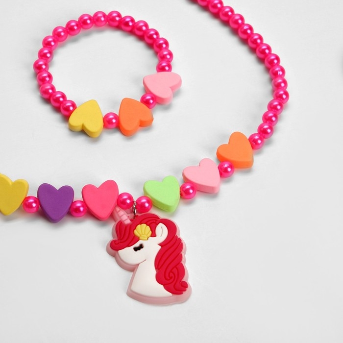 Набор детский «Выбражулька» 2 предмета: кулон, браслет, единорог, цветной Набор детский «Выбражулька» 2 предмета: кулон, браслет, единорог, цветной