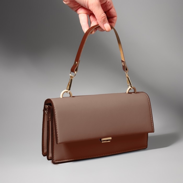 Ручка для сумки из натуральной кожи, с карабинами, 30 ± 2 см × 1,2 см, цвет коричневый/золотой Ручка для сумки из натуральной кожи, с карабинами, 30 ± 2 см × 1,2 см, цвет коричневый/золотой