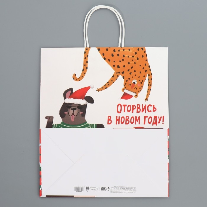 Пакет подарочный новогодний крафтовый «Оторвемся», 28 х 32 х 15 см, Новый год Пакет подарочный новогодний крафтовый «Оторвемся», 28 х 32 х 15 см, Новый год