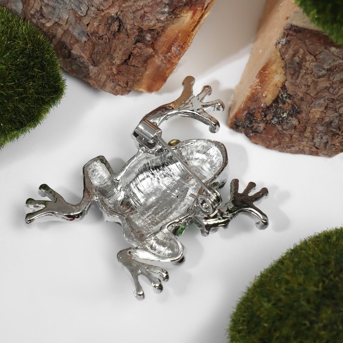 Брошь «Лягушка» путешественница, цвет зелёный в серебре Брошь «Лягушка» путешественница, цвет зелёный в серебре