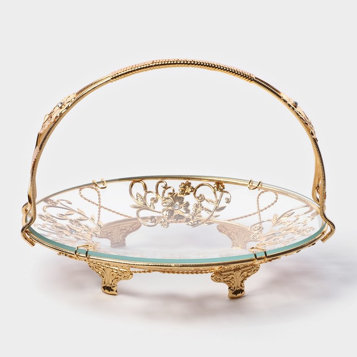 Фруктовница металлическая «Хайгарден», 26×18×19 см, съёмная ручка, цвет металла золотой