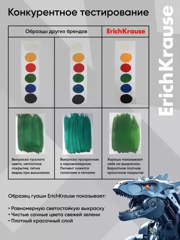 Гуашь 12 цветов ErichKrause Techno Dino, 17 мл