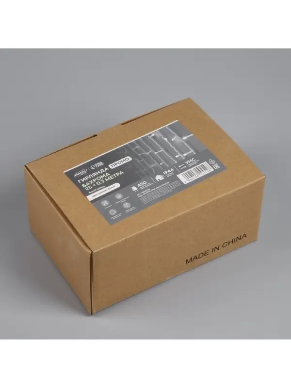Гирлянда «Бахрома» 25 × 0.7 м, IP44, УМС, белая нить, 450 LED, свечение белое, мерцание, 220 В