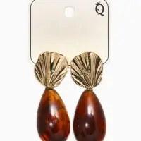 Серьги акрил "Веер с каплей", цвет коричневый в золоте