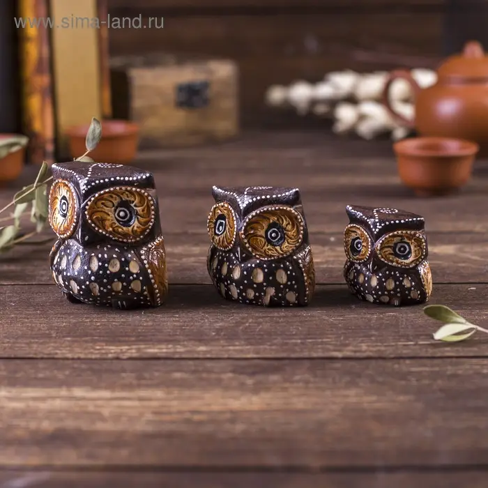 Сувенирный набор дерево Сувенирный набор дерево "Совы с точечным узором"(3 шт) 6х14х7 см