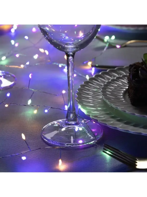 Гирлянда &laquo;Мишура&raquo; 5 м, роса, IP20, серебристая нить, 200 LED, свечение мульти, 12 В